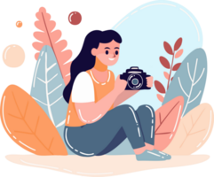 Hand Drawn Female cameraman with a camera in flat style png
