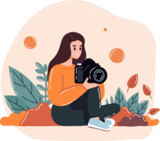 Hand Drawn Female cameraman with a camera in flat style png