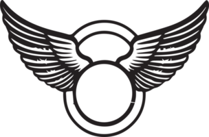 Hand gezeichnet Jahrgang Flügel Logo im eben Stil png