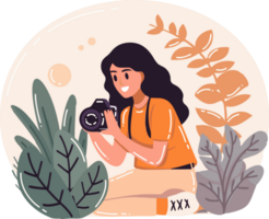 Hand Drawn Female cameraman with a camera in flat style png