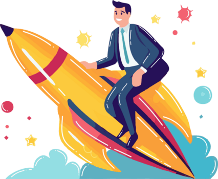 mano disegnato uomo d'affari con un' razzo nel piatto stile png