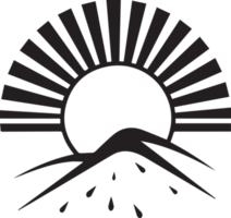 Hand Drawn vintage shining sun logo in flat style png