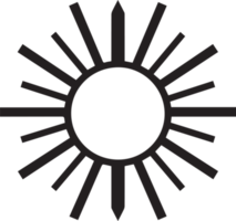 Hand gezeichnet Jahrgang leuchtenden Sonne Logo im eben Stil png