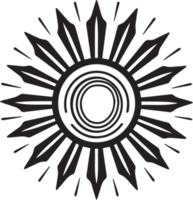 Hand gezeichnet Jahrgang leuchtenden Sonne Logo im eben Stil png