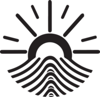 Hand Drawn vintage shining sun logo in flat style png