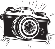 Hand Drawn vintage camera logo in flat style png