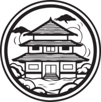 Hand Drawn minimalist Japanese house logo in flat style png