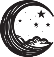 Hand Drawn vintage moon logo in flat style png
