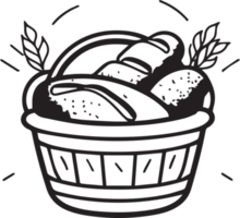 Hand Drawn vintage bread and basket logo in flat style png