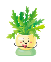 linda sonriente Rúcula en un planta maceta participación corazón. ilustración. amor póster png