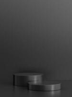Simple blank luxury black metal background with product display platform. Empty studio with circle podium pedestal on a black backdrop. photo