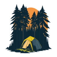 Camping tent in the forest. Illustration of a tent in retro style. png