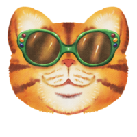 Cat cute face with glasses fashion watercolor elements cute cartoon style. png