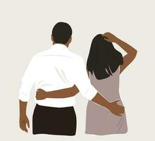 A loving couple embraces from the back. Husband and wife together. Abstract vector graphics, hand drawing.