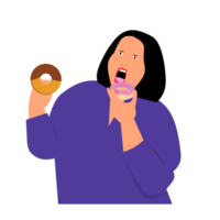 Woman eating sweet donuts png