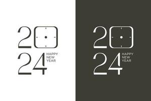 contento nuevo año 2024 modelo diseño, Delgado elegante números y pared reloj, para póster, saludo tarjeta y calendario vector