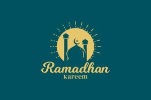 Ramadán saludo tarjeta, Ramadán logo concepto vector. con el concepto de el silueta de un mezquita y y luz de sol vector