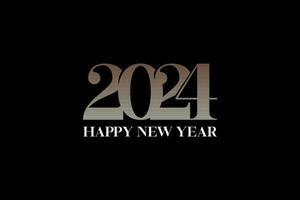 Happy New Year 2024 typography concept in gold color and black background. 2024 new year celebration concept vector