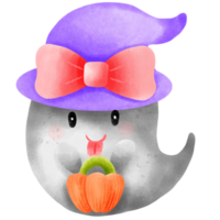 Cute ghost holding a pumpkin for Halloween png