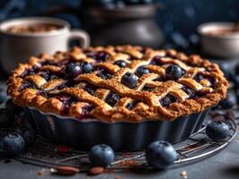 Traditional homemade american blueberry pie. . photo