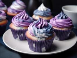 Homemade beautiful blueberry cupcakes. photo