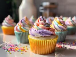 Festive Cupcake Frosting Top with Sprinkles. photo