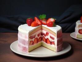 Strawberry sponge cake with fresh strawberries. . photo