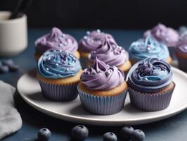 Homemade beautiful blueberry cupcakes. photo