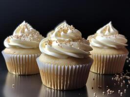 Tasty homemade vanilla cupcakes. photo