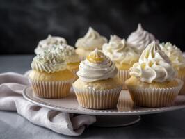 Tasty homemade vanilla cupcakes. photo