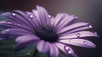 close up of violet flower with drops of water. photo