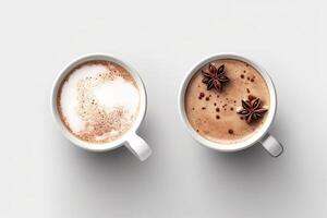 illustration of hot chocolate mugs with cream like cappuccino, photo