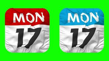 Seventeenth, 17th Monday Date Calendar Seamless Looping Squire Cloth Icon, Looped Bump and Plain Fabric Texture Waving Slow Motion, 3D Rendering, Green Screen, Alpha Matte video