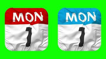 First, 1st Monday Date Calendar Seamless Looping Squire Cloth Icon, Looped Bump and Plain Fabric Texture Waving Slow Motion, 3D Rendering, Green Screen, Alpha Matte video