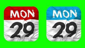 Twenty Ninth, 29th Monday Date Calendar Seamless Looping Squire Cloth Icon, Looped Bump and Plain Fabric Texture Waving Slow Motion, 3D Rendering, Green Screen, Alpha Matte video