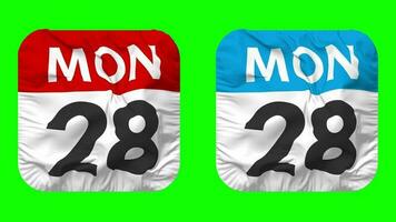 Twenty Eighth, 28th Monday Date Calendar Seamless Looping Squire Cloth Icon, Looped Bump and Plain Fabric Texture Waving Slow Motion, 3D Rendering, Green Screen, Alpha Matte video