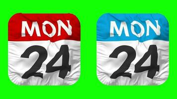 Twenty Fourth, 24th Monday Date Calendar Seamless Looping Squire Cloth Icon, Looped Bump and Plain Fabric Texture Waving Slow Motion, 3D Rendering, Green Screen, Alpha Matte video