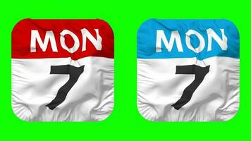 Seventh, 7th Monday Date Calendar Seamless Looping Squire Cloth Icon, Looped Bump and Plain Fabric Texture Waving Slow Motion, 3D Rendering, Green Screen, Alpha Matte video