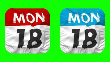 Eighteenth, 18th Monday Date Calendar Seamless Looping Squire Cloth Icon, Looped Bump and Plain Fabric Texture Waving Slow Motion, 3D Rendering, Green Screen, Alpha Matte video
