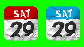 Twenty Ninth, 29th Saturday Date Calendar Seamless Looping Squire Cloth Icon, Looped Bump and Plain Fabric Texture Waving Slow Motion, 3D Rendering, Green Screen, Alpha Matte video