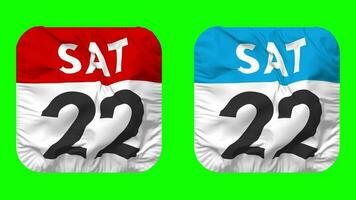 Twenty Second, 22nd Saturday Date Calendar Seamless Looping Squire Cloth Icon, Looped Bump and Plain Fabric Texture Waving Slow Motion, 3D Rendering, Green Screen, Alpha Matte video