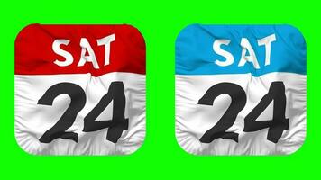 Twenty Fourth, 24th Saturday Date Calendar Seamless Looping Squire Cloth Icon, Looped Bump and Plain Fabric Texture Waving Slow Motion, 3D Rendering, Green Screen, Alpha Matte video