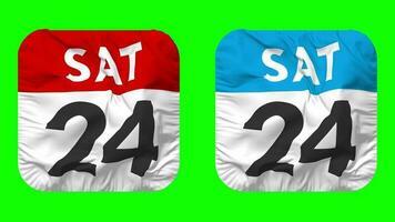 Twenty Fourth, 24th Saturday Date Calendar Seamless Looping Squire Cloth Icon, Looped Bump and Plain Fabric Texture Waving Slow Motion, 3D Rendering, Green Screen, Alpha Matte video