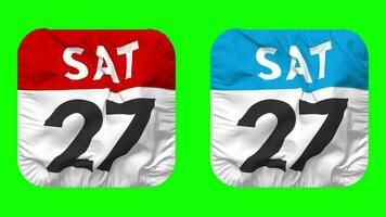 Twenty Seventh, 27th Saturday Date Calendar Seamless Looping Squire Cloth Icon, Looped Bump and Plain Fabric Texture Waving Slow Motion, 3D Rendering, Green Screen, Alpha Matte video