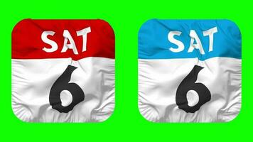 Sixth, 6th Saturday Date Calendar Seamless Looping Squire Cloth Icon, Looped Bump and Plain Fabric Texture Waving Slow Motion, 3D Rendering, Green Screen, Alpha Matte video