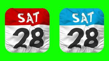 Twenty Eighth, 28th Saturday Date Calendar Seamless Looping Squire Cloth Icon, Looped Bump and Plain Fabric Texture Waving Slow Motion, 3D Rendering, Green Screen, Alpha Matte video