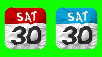 Thirtieth, 30th Saturday Date Calendar Seamless Looping Squire Cloth Icon, Looped Bump and Plain Fabric Texture Waving Slow Motion, 3D Rendering, Green Screen, Alpha Matte video