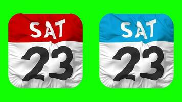 Twenty Third, 23rd Saturday Date Calendar Seamless Looping Squire Cloth Icon, Looped Bump and Plain Fabric Texture Waving Slow Motion, 3D Rendering, Green Screen, Alpha Matte video