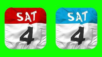 Fourth, 4th Saturday Date Calendar Seamless Looping Squire Cloth Icon, Looped Bump and Plain Fabric Texture Waving Slow Motion, 3D Rendering, Green Screen, Alpha Matte video