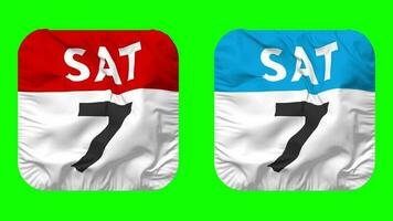 Seventh, 7th Saturday Date Calendar Seamless Looping Squire Cloth Icon, Looped Bump and Plain Fabric Texture Waving Slow Motion, 3D Rendering, Green Screen, Alpha Matte video